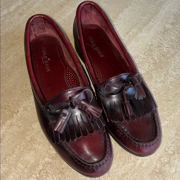 COLE HAAN Tassel Loafers, with fringe,maroon, Leather, Classic 9M EUC - Picture 4 of 17